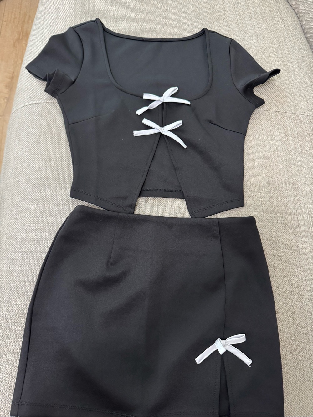 Black Mini Skirt with Bow Accent - Women's Skirt
